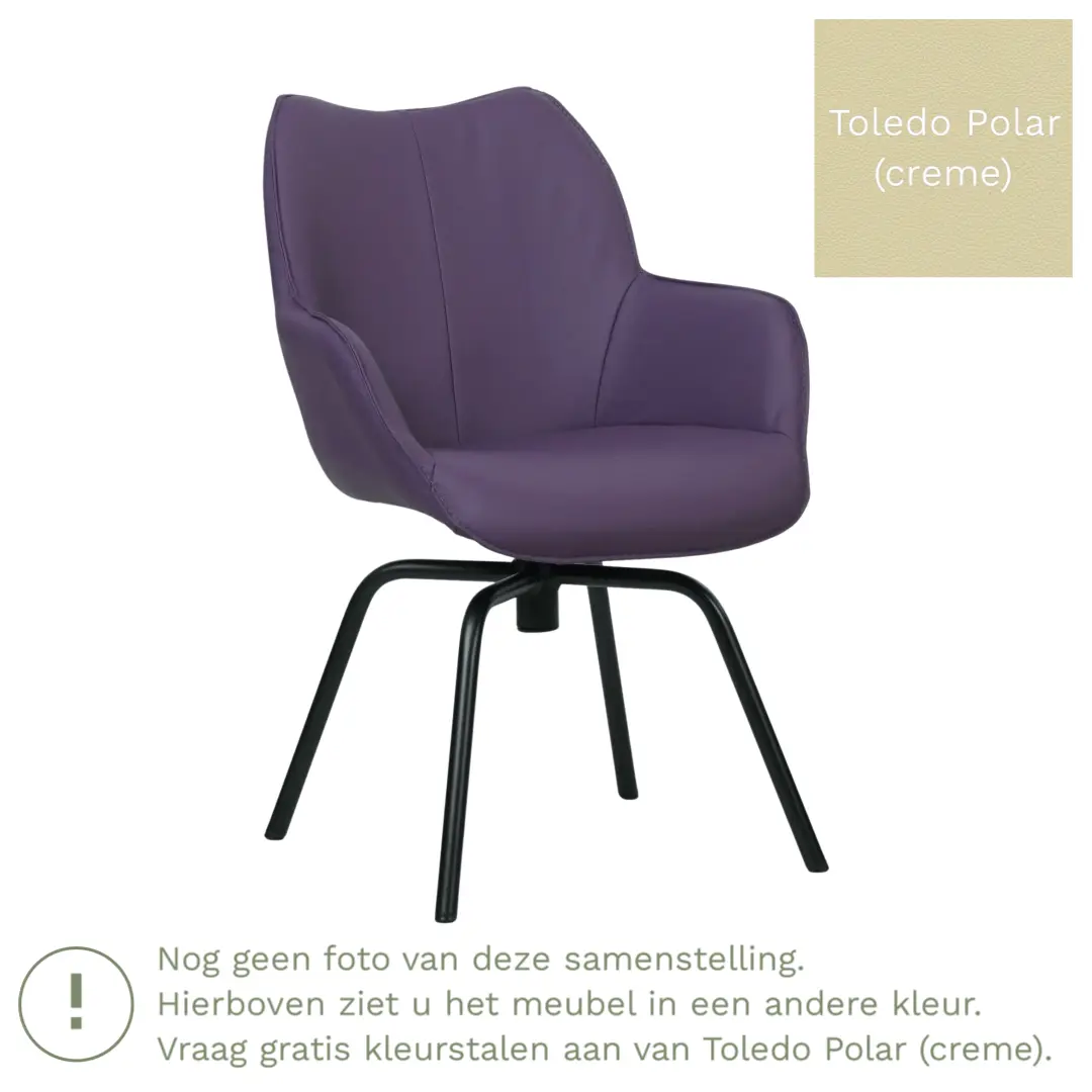 afbeelding van Leren draaibare eetkamerstoel Magic - Toledo Polar (crème) - Spinpoot staal rond zwart