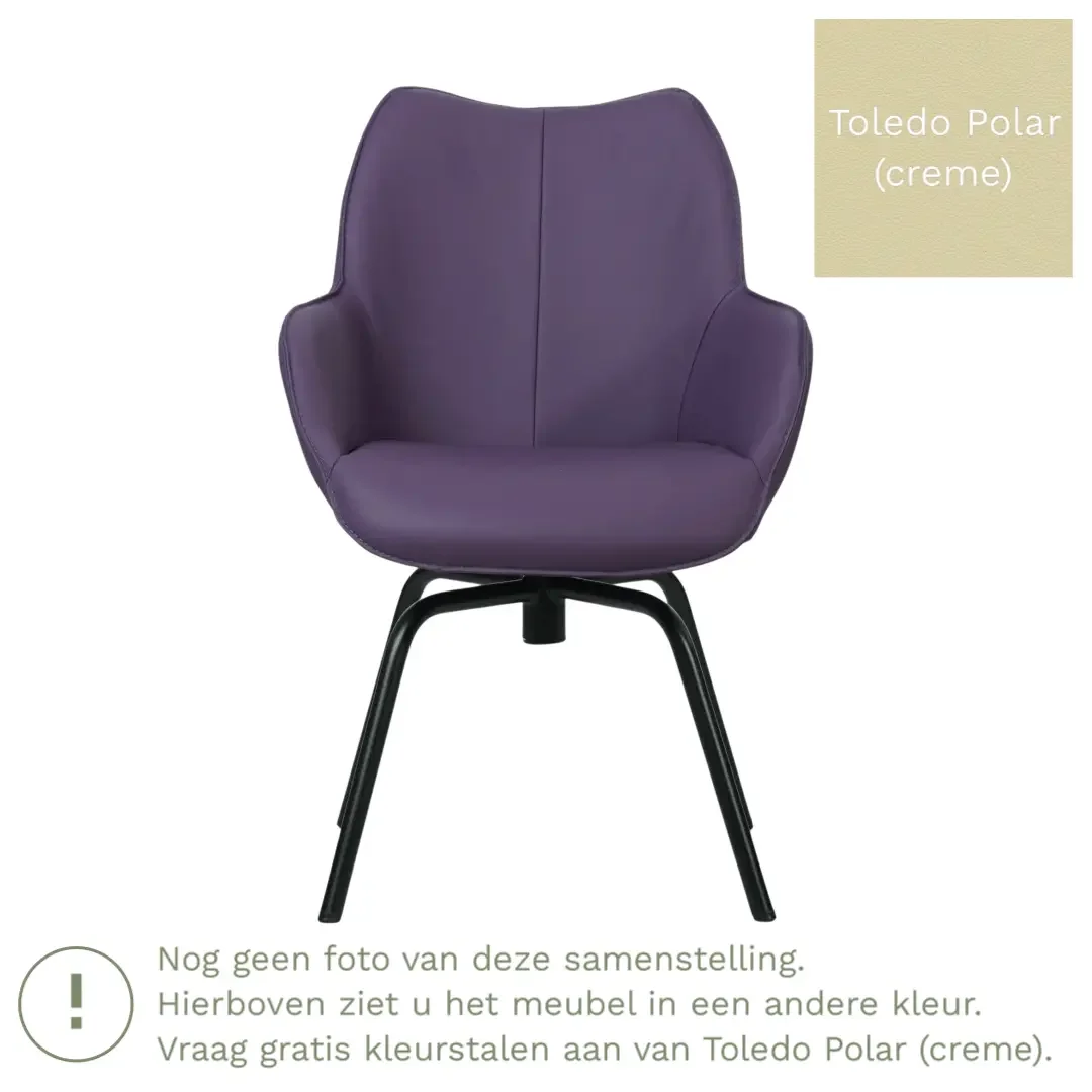 afbeelding van Leren draaibare eetkamerstoel Magic - Toledo Polar (crème) - Spinpoot staal rond zwart