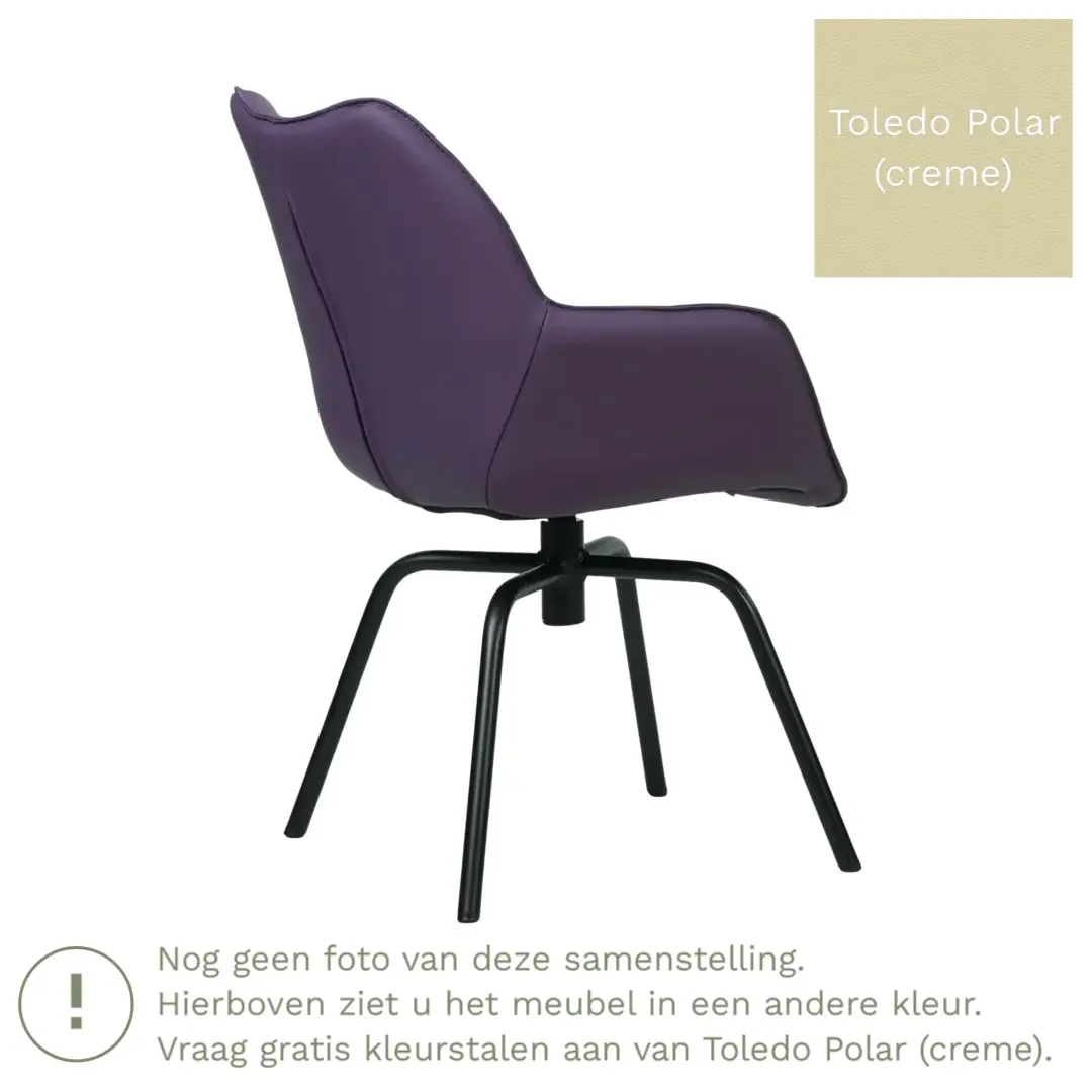 afbeelding van Leren draaibare eetkamerstoel Magic - Toledo Polar (crème) - Spinpoot staal rond zwart