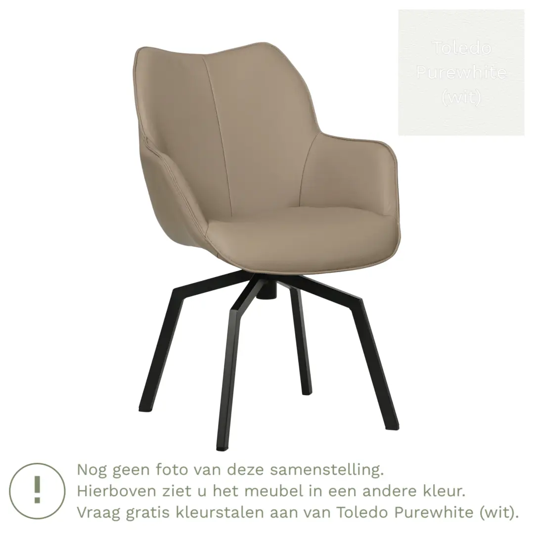 afbeelding van Leren draaibare eetkamerstoel Magic - Toledo Purewhite (wit) - Spinpoot staal vierkant zwart