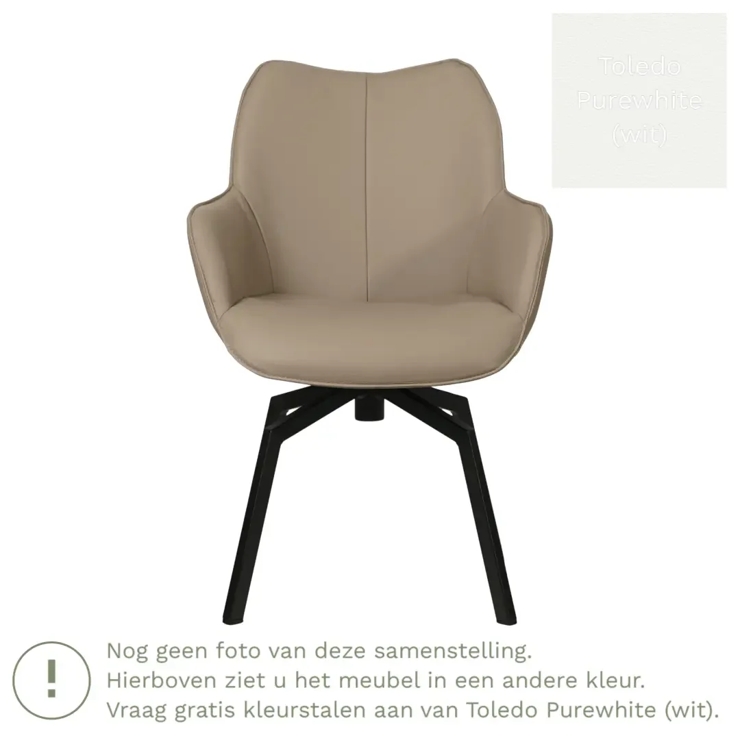 afbeelding van Leren draaibare eetkamerstoel Magic - Toledo Purewhite (wit) - Spinpoot staal vierkant zwart
