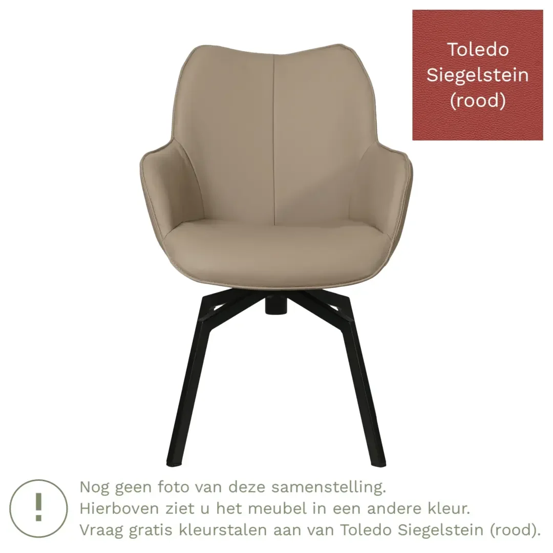 afbeelding van Leren draaibare eetkamerstoel Magic - Toledo Siegelstein (rood) - Spinpoot staal vierkant zwart