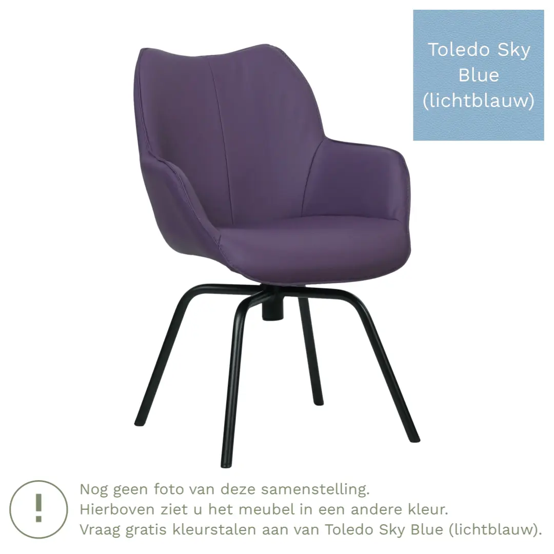 afbeelding van Leren draaibare eetkamerstoel Magic - Toledo Sky Blue (lichtblauw) - Spinpoot staal rond zwart