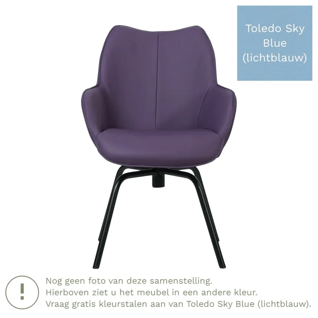 afbeelding van Leren draaibare eetkamerstoel Magic - Toledo Sky Blue (lichtblauw) - Spinpoot staal rond zwart