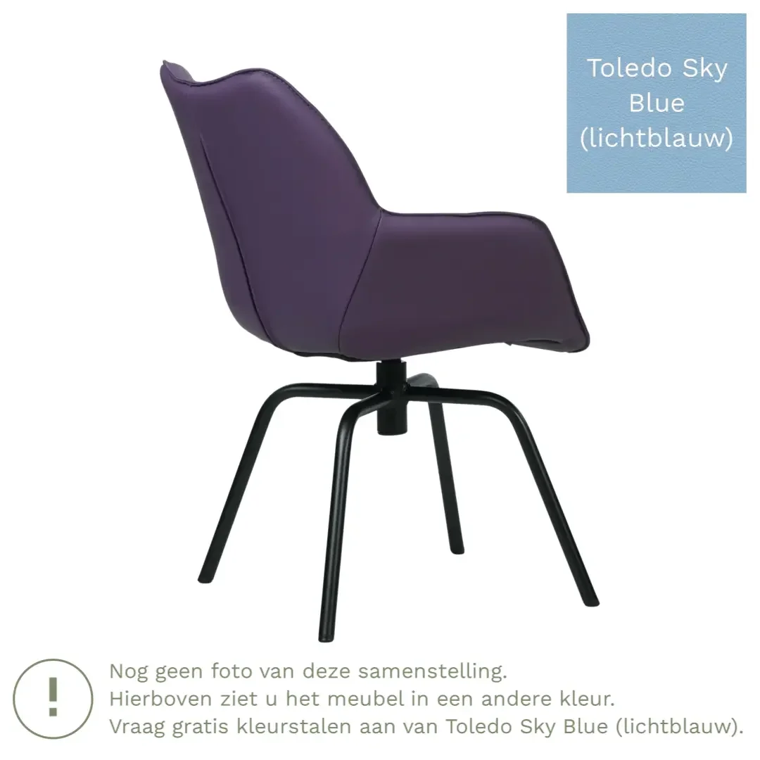 afbeelding van Leren draaibare eetkamerstoel Magic - Toledo Sky Blue (lichtblauw) - Spinpoot staal rond zwart