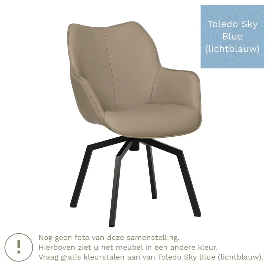 afbeelding van Leren draaibare eetkamerstoel Magic - Toledo Sky Blue (lichtblauw) - Spinpoot staal vierkant zwart