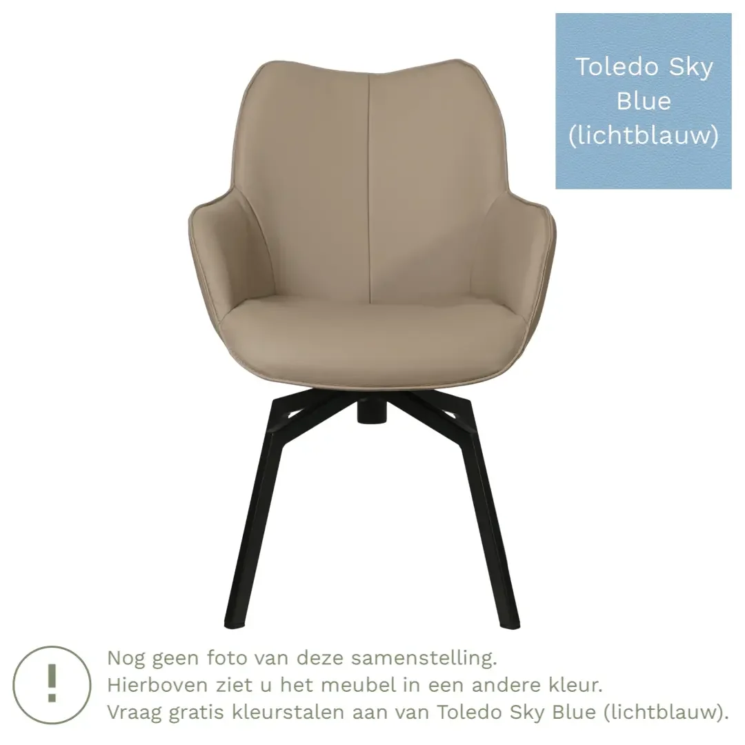 afbeelding van Leren draaibare eetkamerstoel Magic - Toledo Sky Blue (lichtblauw) - Spinpoot staal vierkant zwart