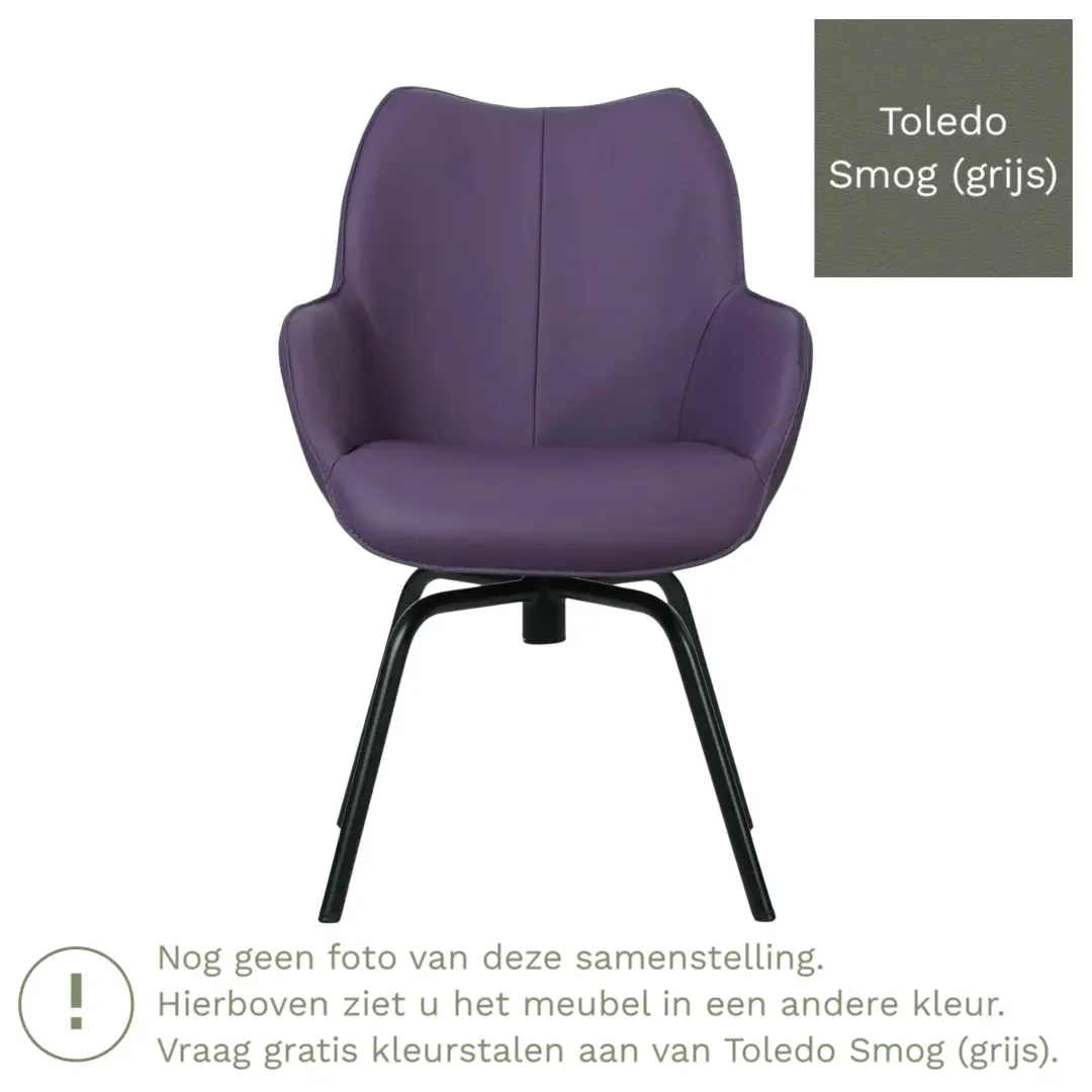 afbeelding van Leren draaibare eetkamerstoel Magic - Toledo Smog (grijs) - Spinpoot staal rond zwart