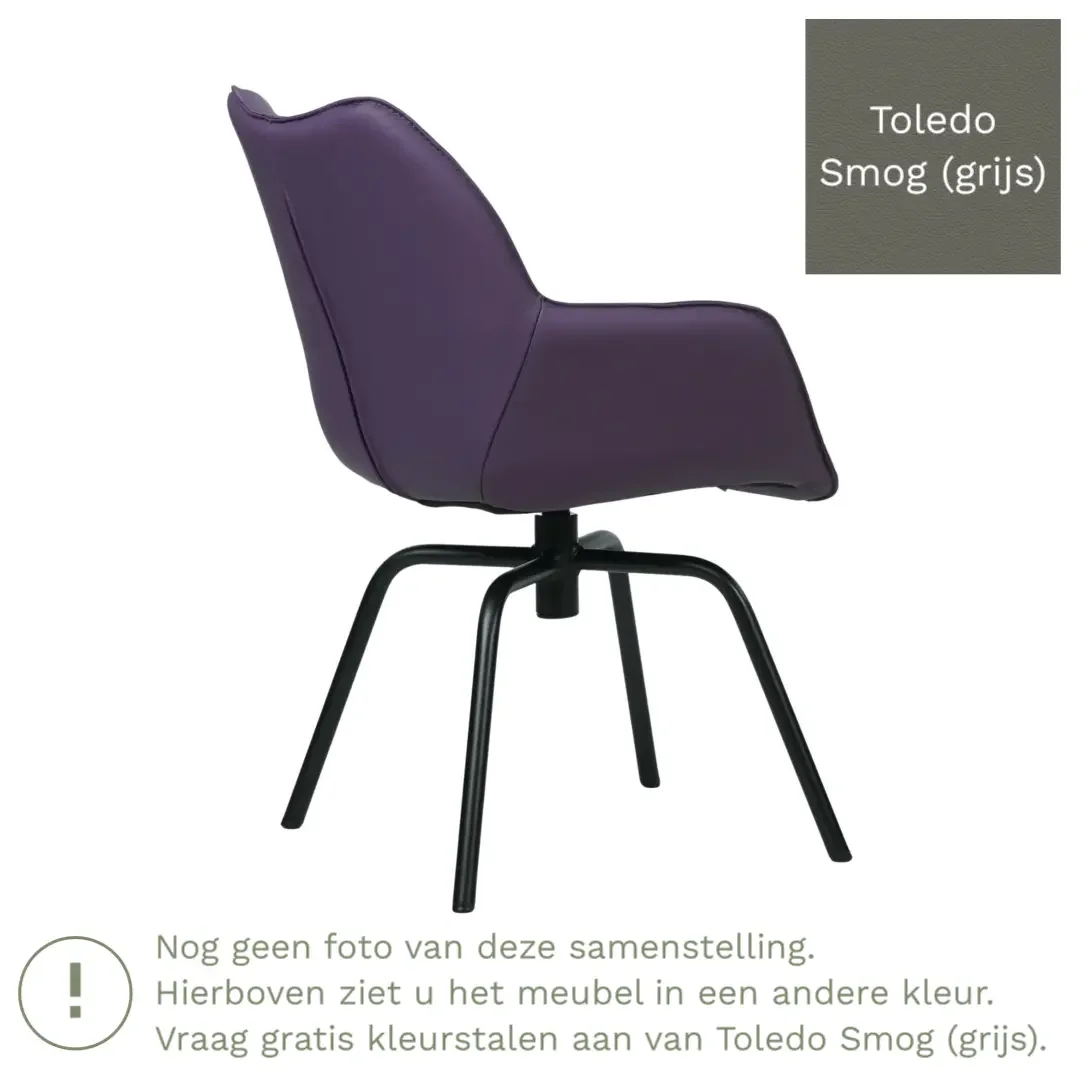 afbeelding van Leren draaibare eetkamerstoel Magic - Toledo Smog (grijs) - Spinpoot staal rond zwart