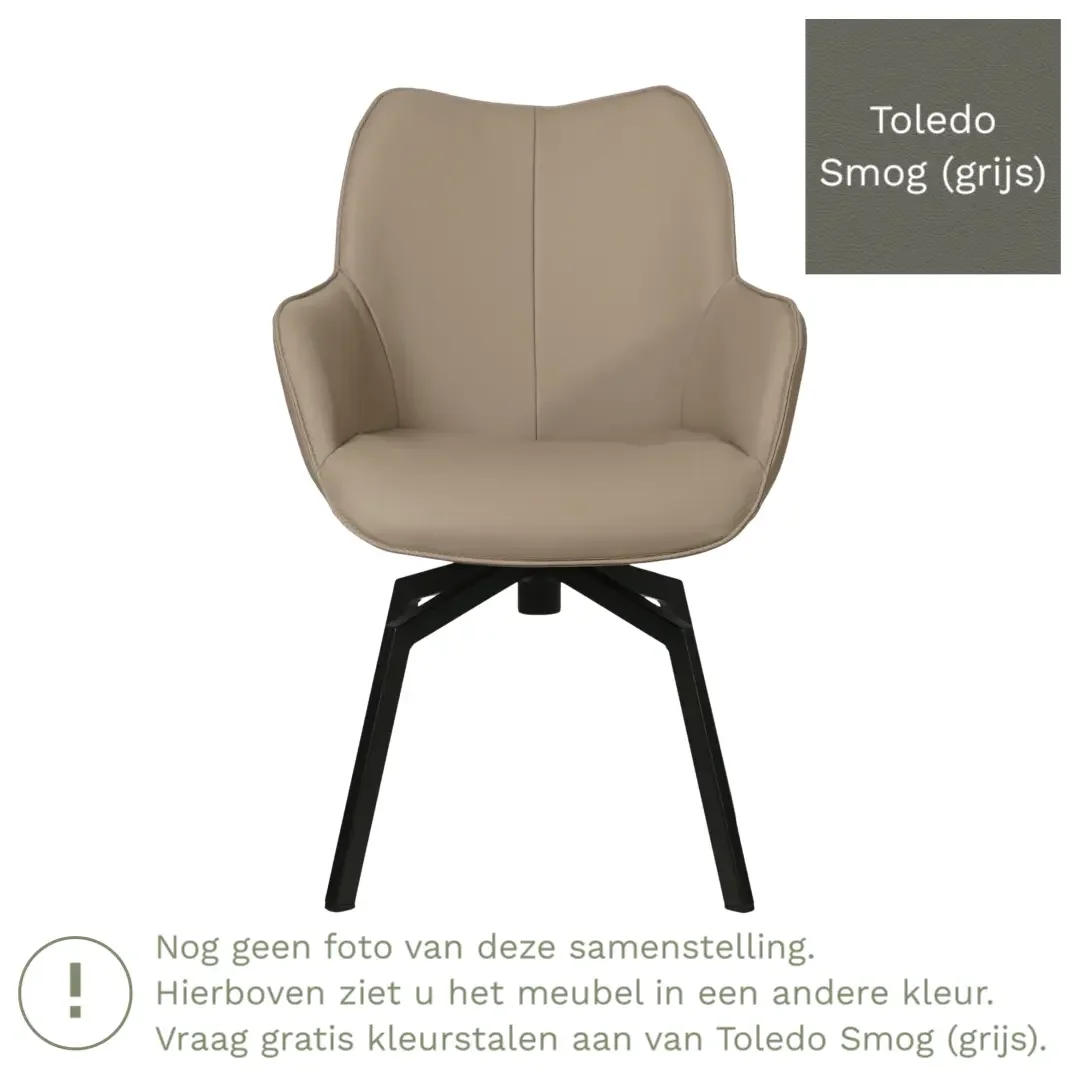 afbeelding van Leren draaibare eetkamerstoel Magic - Toledo Smog (grijs) - Spinpoot staal vierkant zwart