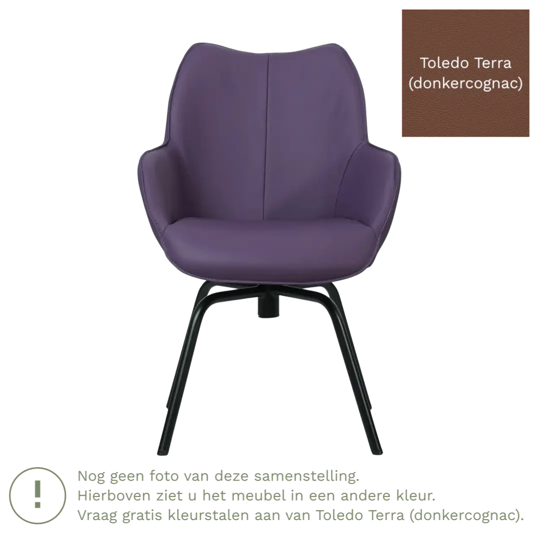 afbeelding van Leren draaibare eetkamerstoel Magic - Toledo Terra (donkercognac) - Spinpoot staal rond zwart