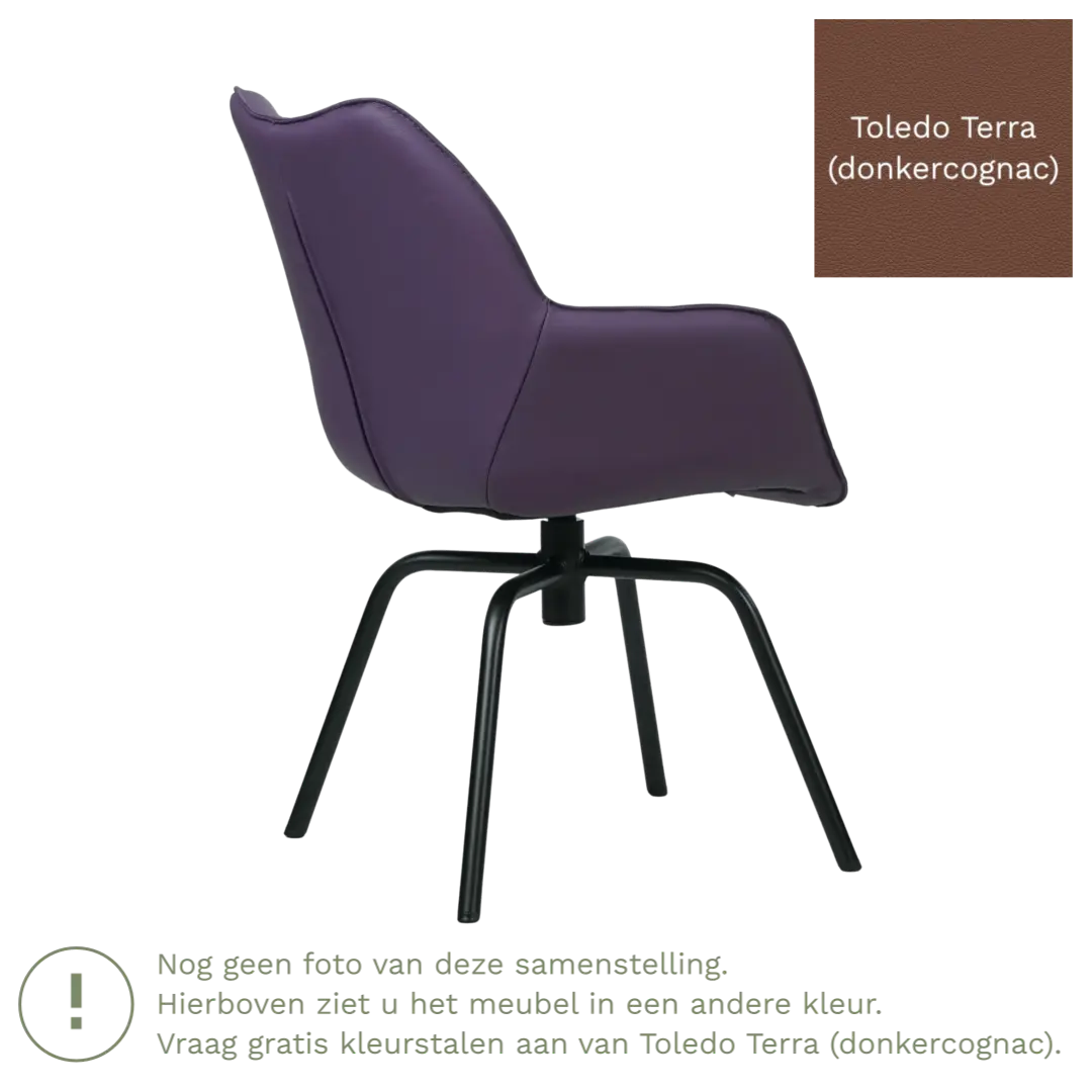 afbeelding van Leren draaibare eetkamerstoel Magic - Toledo Terra (donkercognac) - Spinpoot staal rond zwart