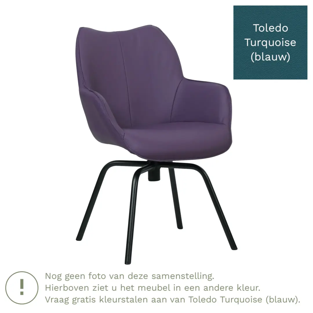 afbeelding van Leren draaibare eetkamerstoel Magic - Toledo Turquoise (blauw) - Spinpoot staal rond zwart