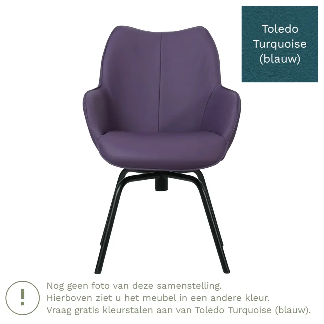 afbeelding van Leren draaibare eetkamerstoel Magic - Toledo Turquoise (blauw) - Spinpoot staal rond zwart