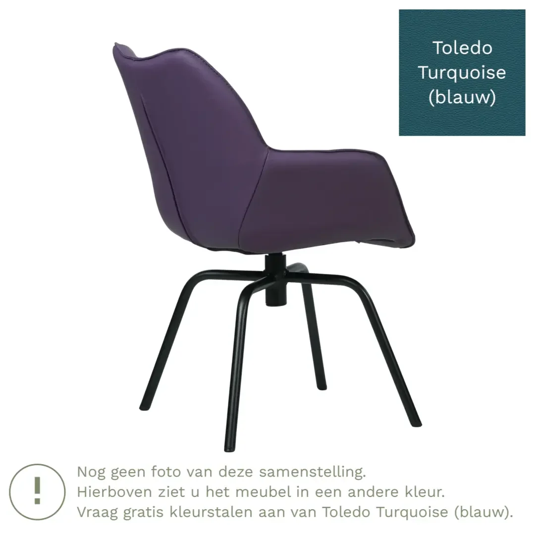 afbeelding van Leren draaibare eetkamerstoel Magic - Toledo Turquoise (blauw) - Spinpoot staal rond zwart