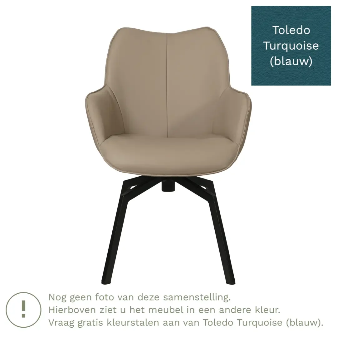 afbeelding van Leren draaibare eetkamerstoel Magic - Toledo Turquoise (blauw) - Spinpoot staal vierkant zwart