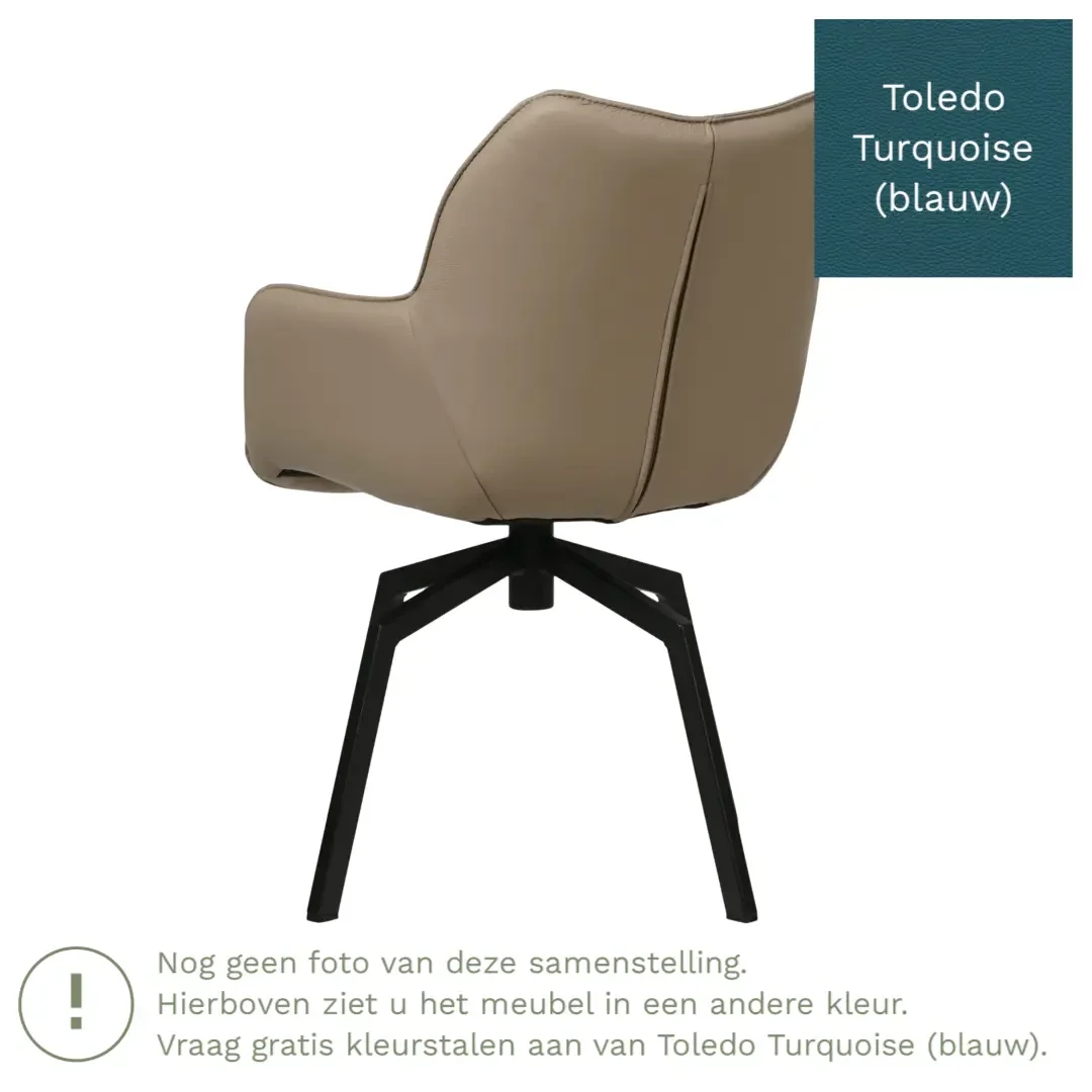 afbeelding van Leren draaibare eetkamerstoel Magic - Toledo Turquoise (blauw) - Spinpoot staal vierkant zwart