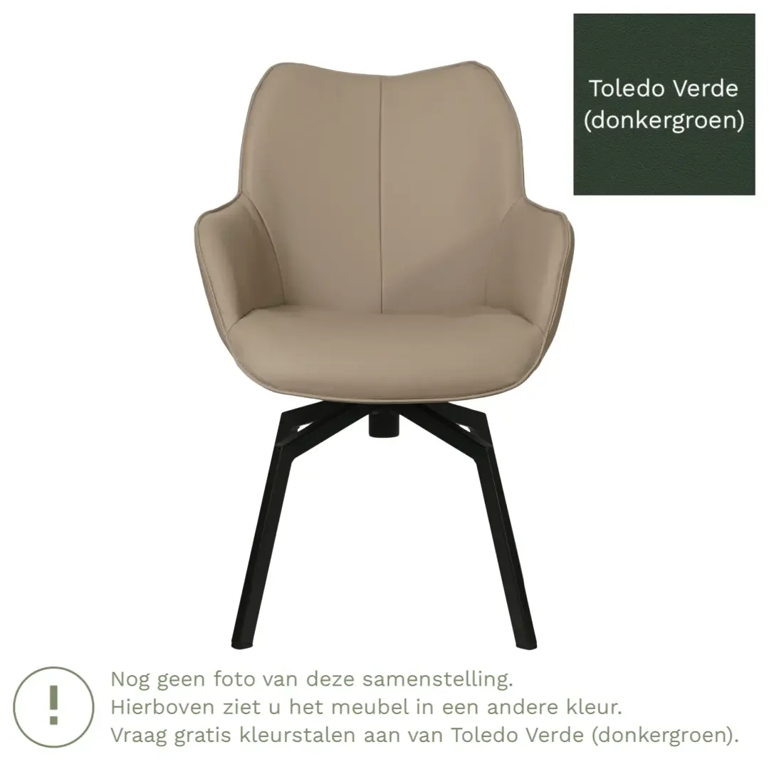 afbeelding van Leren draaibare eetkamerstoel Magic - Toledo Verde (donkergroen) - Spinpoot staal vierkant zwart