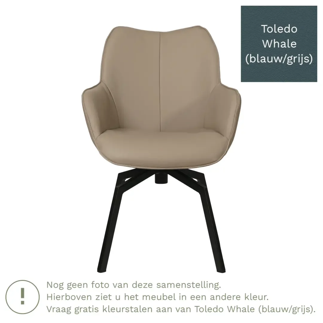 afbeelding van Leren draaibare eetkamerstoel Magic - Toledo Whale (blauw/grijs) - Spinpoot staal vierkant zwart