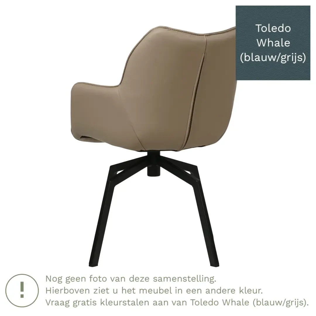 afbeelding van Leren draaibare eetkamerstoel Magic - Toledo Whale (blauw/grijs) - Spinpoot staal vierkant zwart