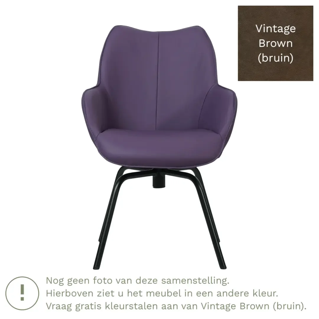 afbeelding van Leren draaibare eetkamerstoel Magic - Vintage Brown (bruin) - Spinpoot staal rond zwart