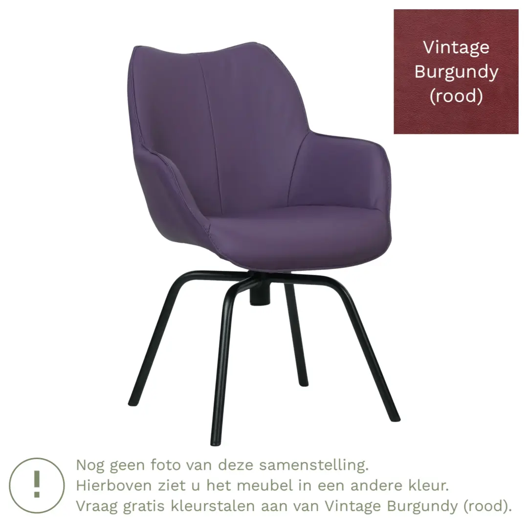 afbeelding van Leren draaibare eetkamerstoel Magic - Vintage Burgundy (rood) - Spinpoot staal rond zwart