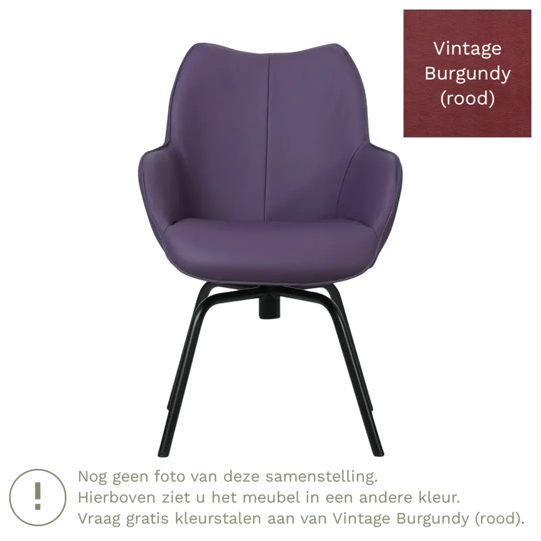 afbeelding van Leren draaibare eetkamerstoel Magic - Vintage Burgundy (rood) - Spinpoot staal rond zwart