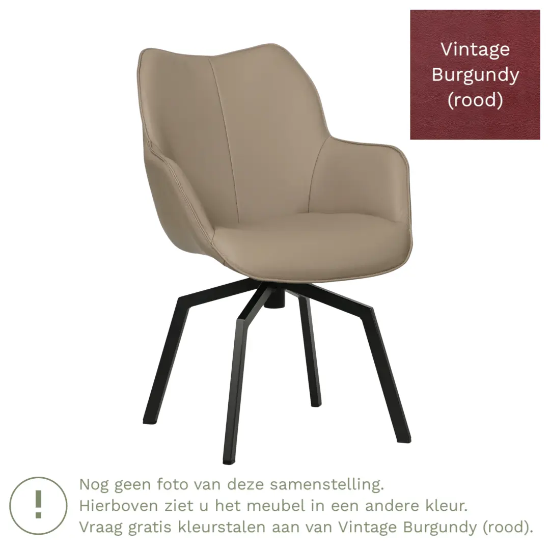 afbeelding van Leren draaibare eetkamerstoel Magic - Vintage Burgundy (rood) - Spinpoot staal vierkant zwart
