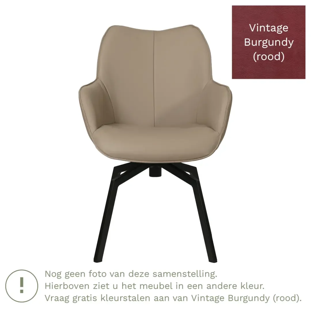 afbeelding van Leren draaibare eetkamerstoel Magic - Vintage Burgundy (rood) - Spinpoot staal vierkant zwart