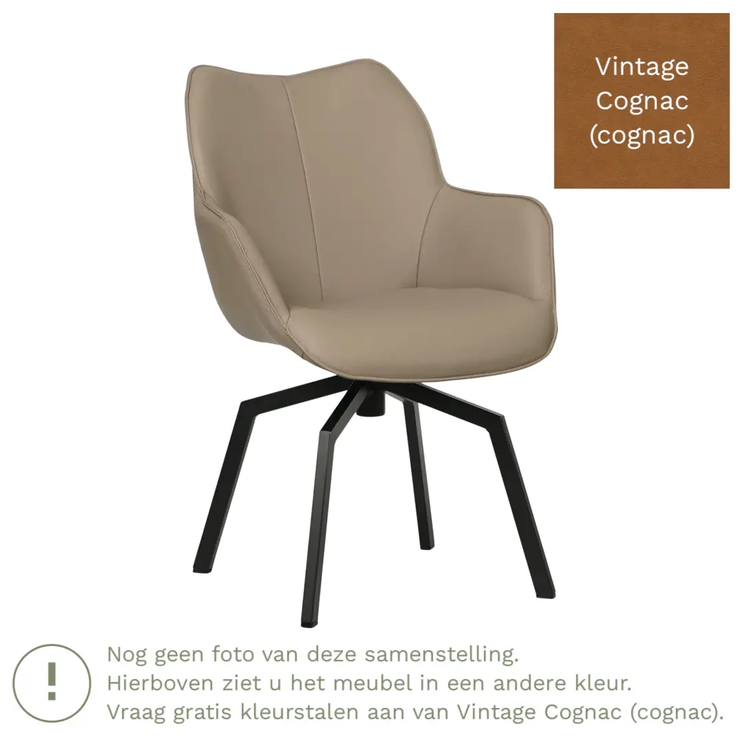 afbeelding van Leren draaibare eetkamerstoel Magic - Vintage Cognac (cognac) - Spinpoot staal vierkant zwart