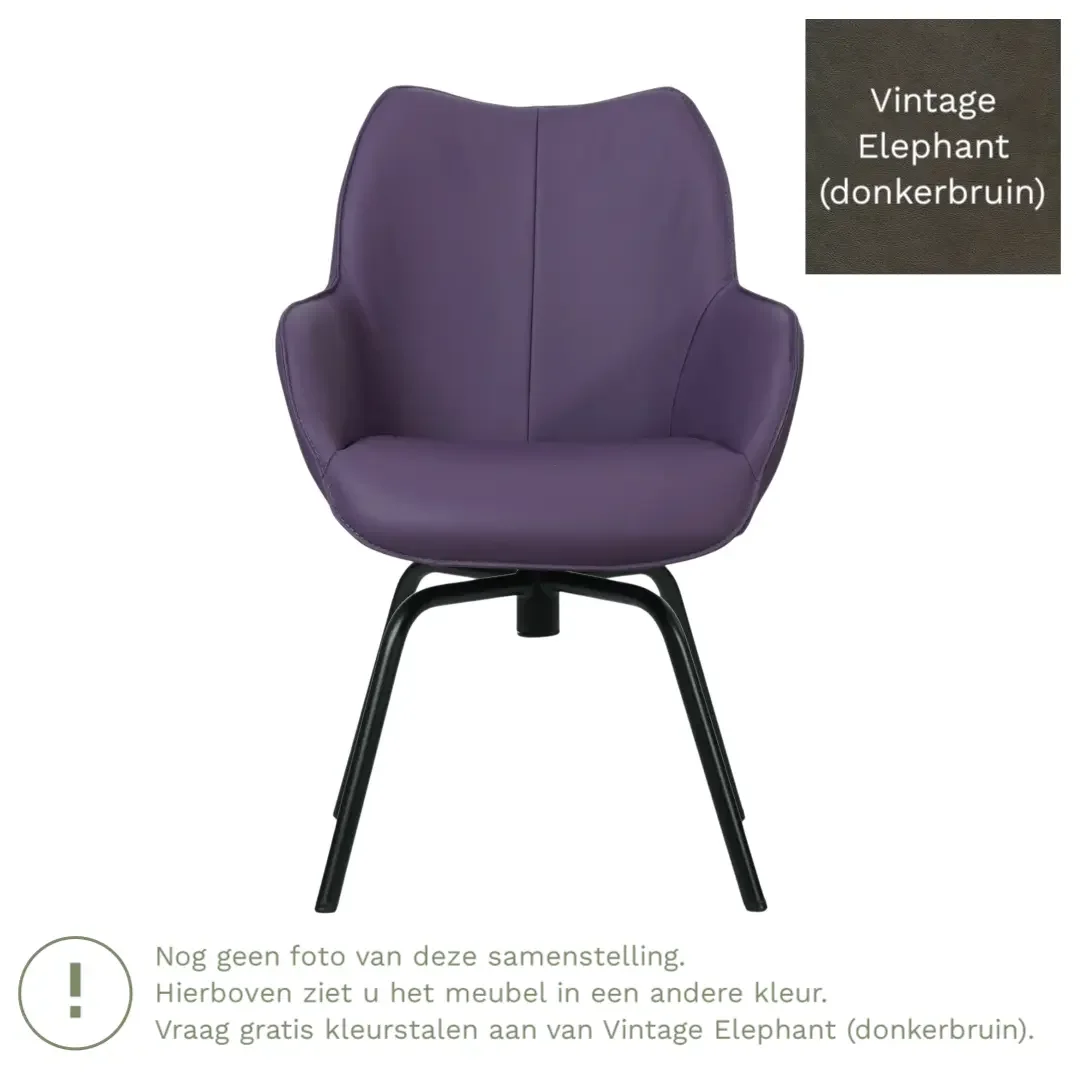 afbeelding van Leren draaibare eetkamerstoel Magic - Vintage Elephant (donkerbruin) - Spinpoot staal rond zwart