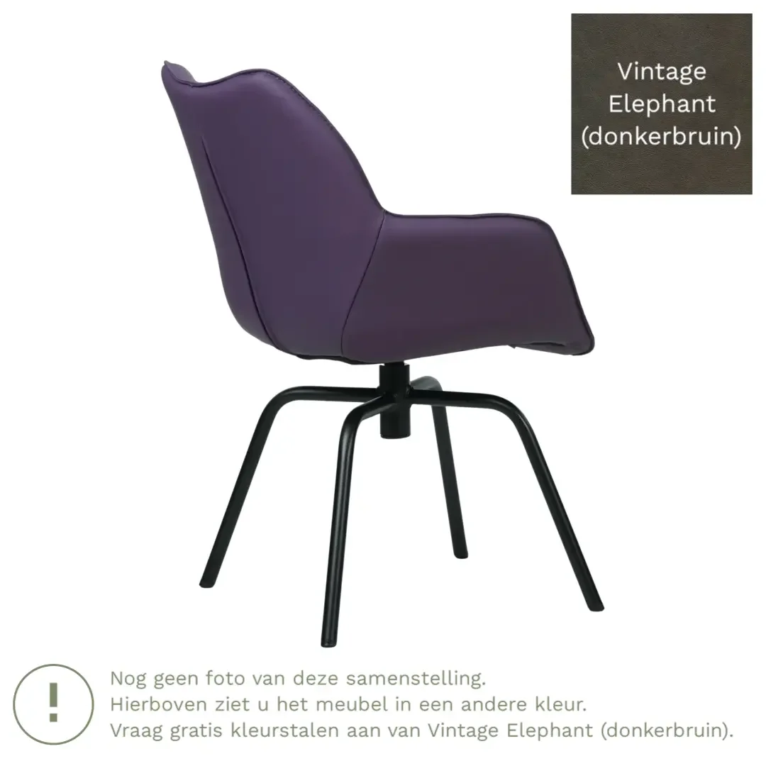 afbeelding van Leren draaibare eetkamerstoel Magic - Vintage Elephant (donkerbruin) - Spinpoot staal rond zwart