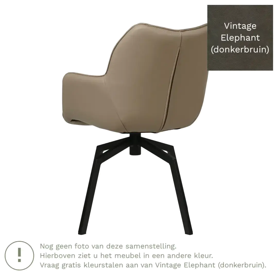 afbeelding van Leren draaibare eetkamerstoel Magic - Vintage Elephant (donkerbruin) - Spinpoot staal vierkant zwart
