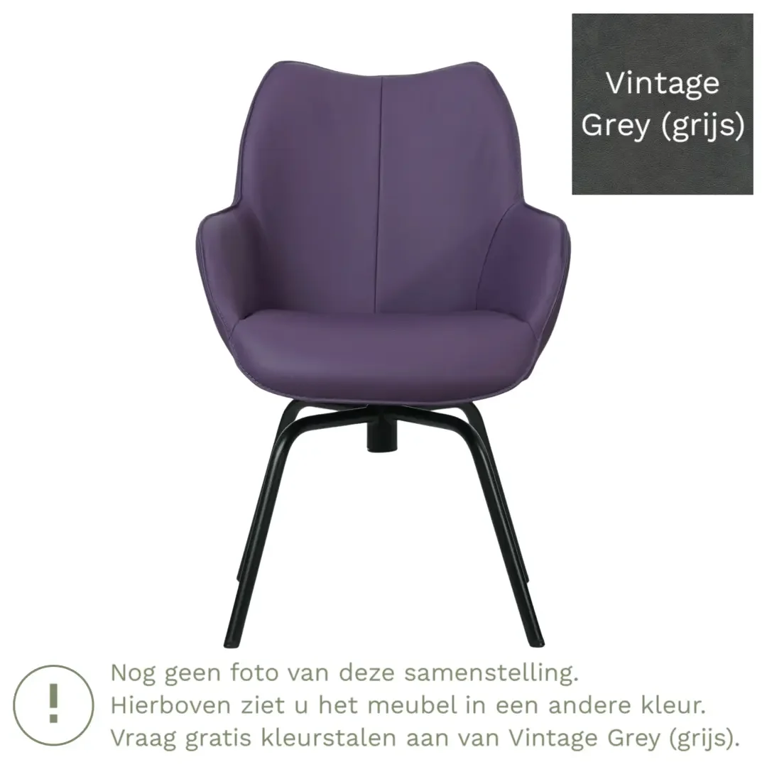 afbeelding van Leren draaibare eetkamerstoel Magic - Vintage Grey (grijs) - Spinpoot staal rond zwart