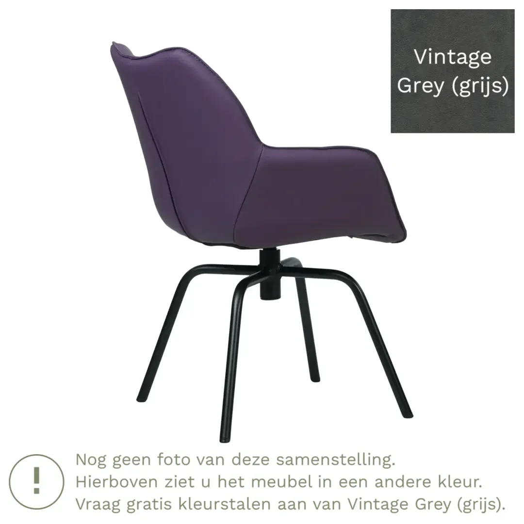 afbeelding van Leren draaibare eetkamerstoel Magic - Vintage Grey (grijs) - Spinpoot staal rond zwart