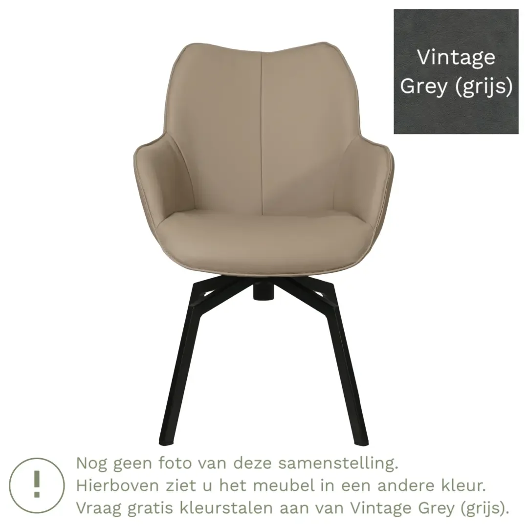 afbeelding van Leren draaibare eetkamerstoel Magic - Vintage Grey (grijs) - Spinpoot staal vierkant zwart