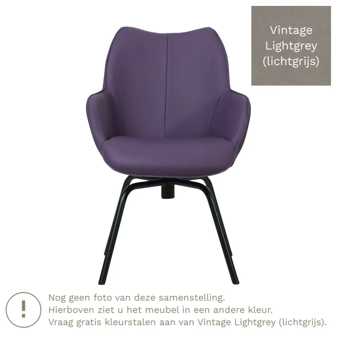 afbeelding van Leren draaibare eetkamerstoel Magic - Vintage Lightgrey (lichtgrijs) - Spinpoot staal rond zwart