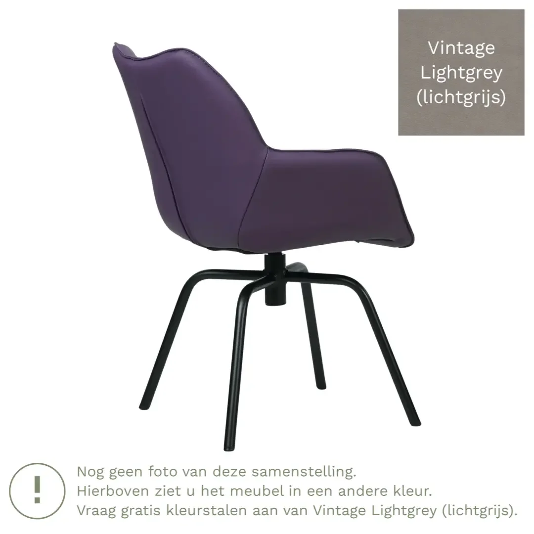 afbeelding van Leren draaibare eetkamerstoel Magic - Vintage Lightgrey (lichtgrijs) - Spinpoot staal rond zwart