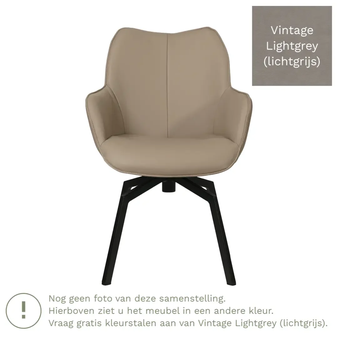 afbeelding van Leren draaibare eetkamerstoel Magic - Vintage Lightgrey (lichtgrijs) - Spinpoot staal vierkant zwart