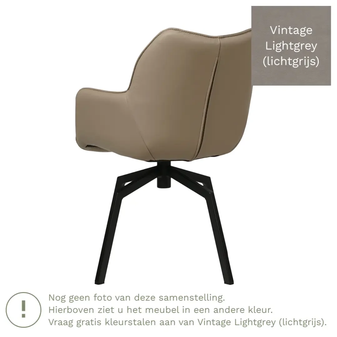 afbeelding van Leren draaibare eetkamerstoel Magic - Vintage Lightgrey (lichtgrijs) - Spinpoot staal vierkant zwart