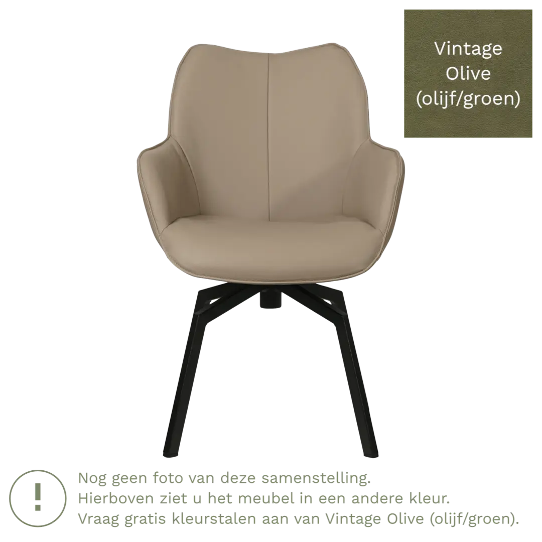 afbeelding van Leren draaibare eetkamerstoel Magic - Vintage Olive (olijf/groen) - Spinpoot staal vierkant zwart