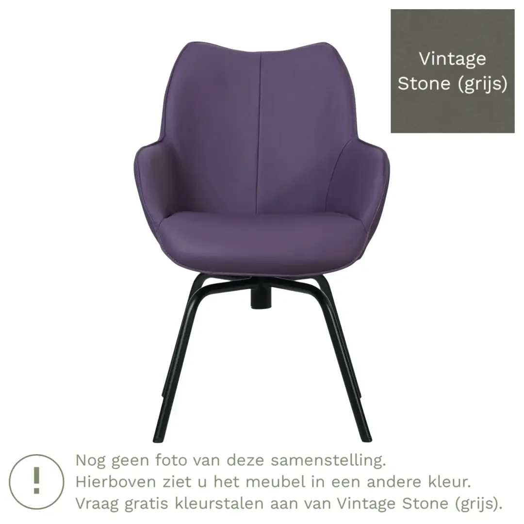 afbeelding van Leren draaibare eetkamerstoel Magic - Vintage Stone (grijs) - Spinpoot staal rond zwart