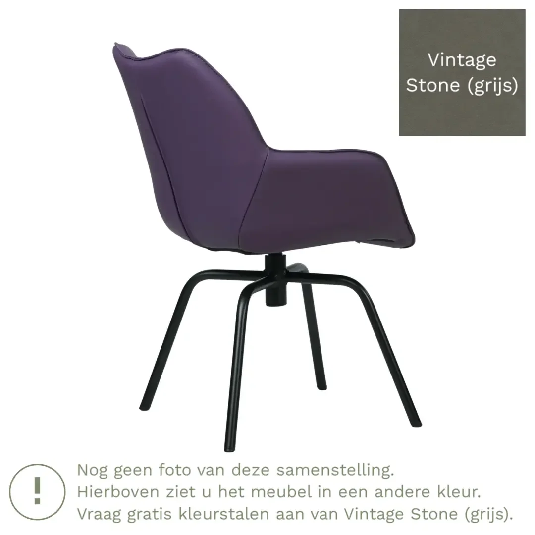 afbeelding van Leren draaibare eetkamerstoel Magic - Vintage Stone (grijs) - Spinpoot staal rond zwart