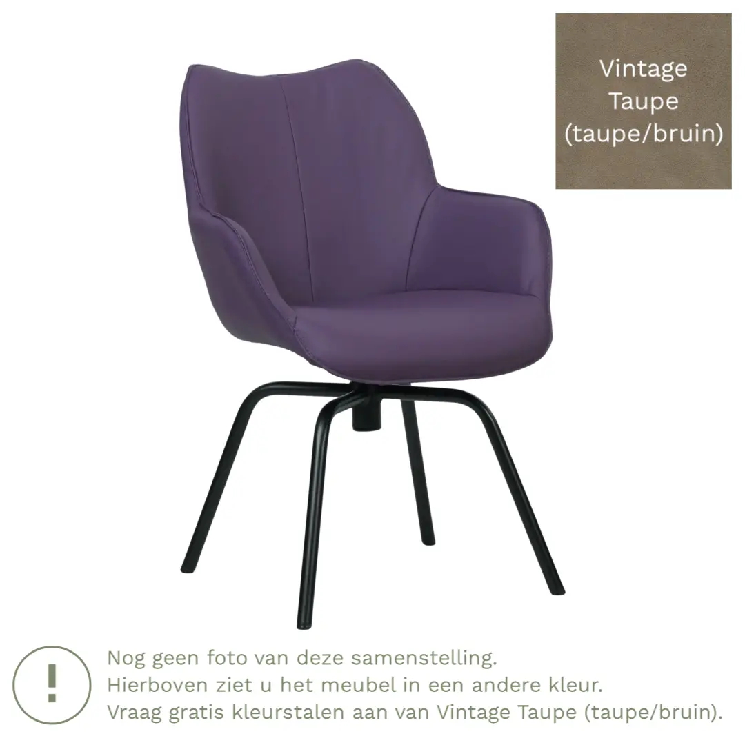 afbeelding van Leren draaibare eetkamerstoel Magic - Vintage Taupe (taupe/bruin) - Spinpoot staal rond zwart