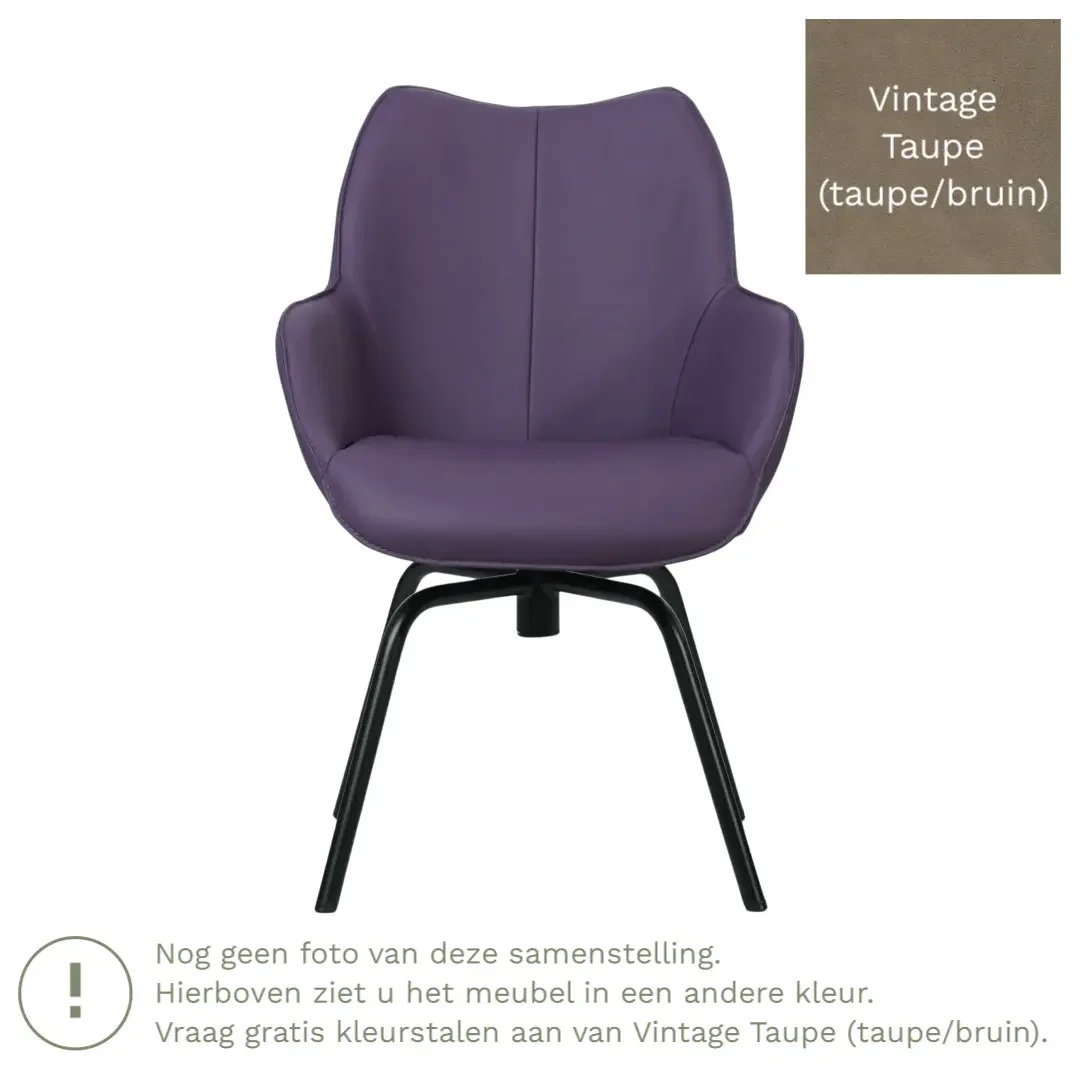 afbeelding van Leren draaibare eetkamerstoel Magic - Vintage Taupe (taupe/bruin) - Spinpoot staal rond zwart