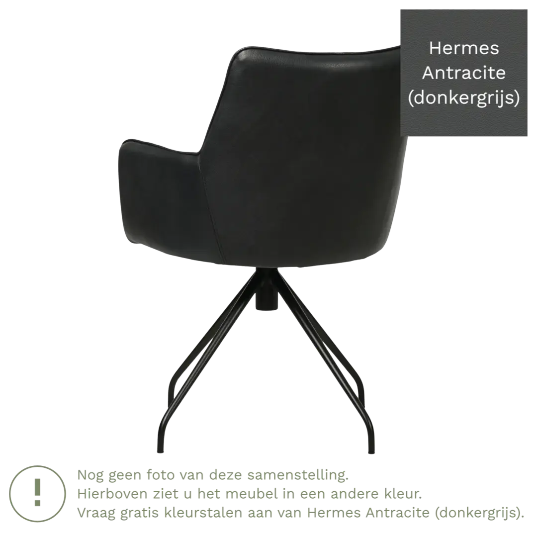 afbeelding van Leren draaibare eetkamerstoel Wave - Hermes Antracite (donkergrijs) - Spinpoot staal rond zwart