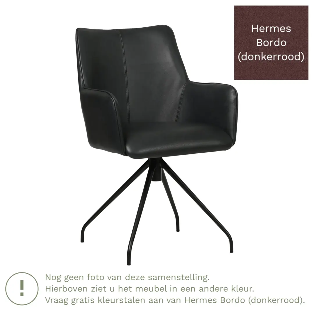 afbeelding van Leren draaibare eetkamerstoel Wave - Hermes Bordo (donkerrood) - Spinpoot staal rond zwart