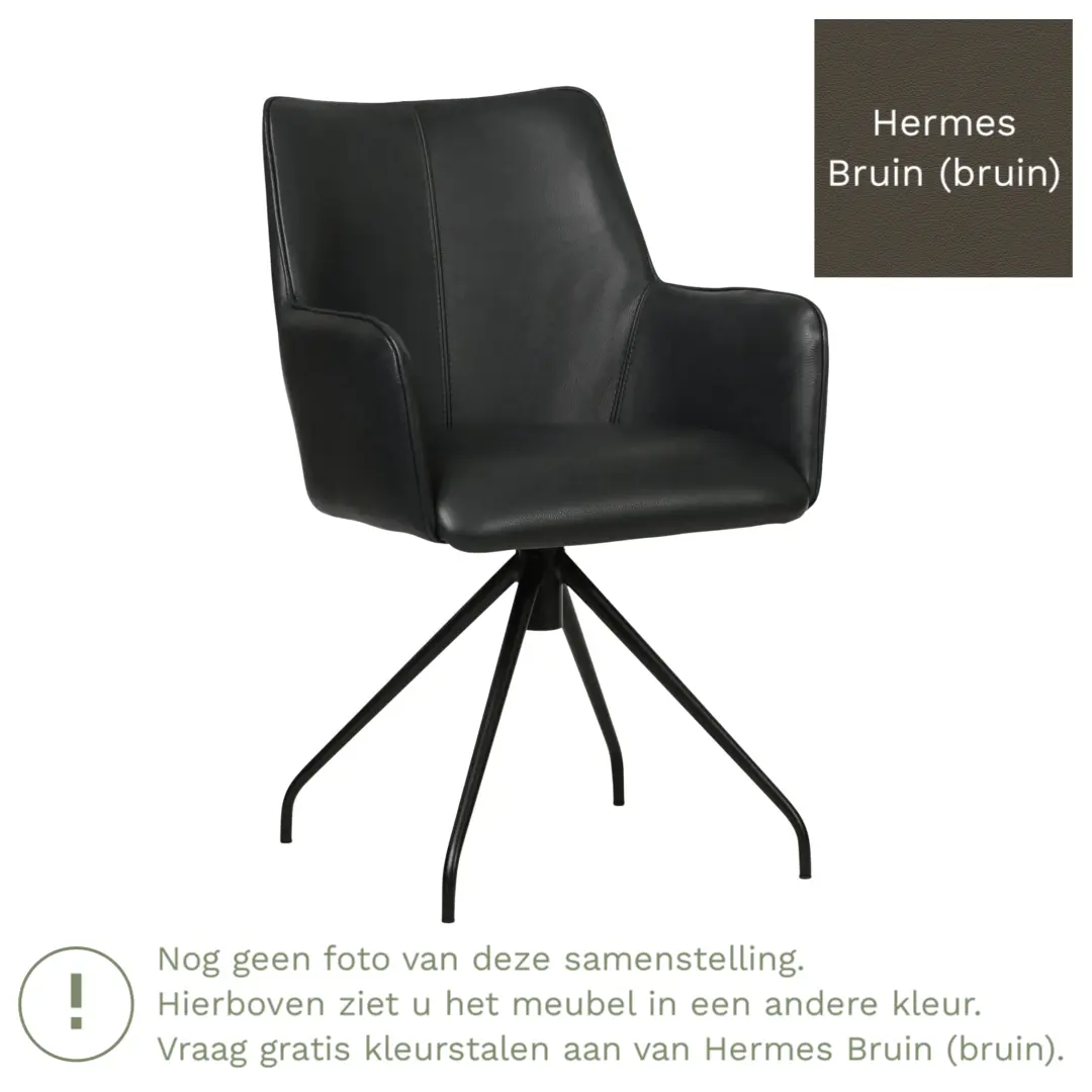 afbeelding van Leren draaibare eetkamerstoel Wave - Hermes Bruin (bruin) - Spinpoot staal rond zwart