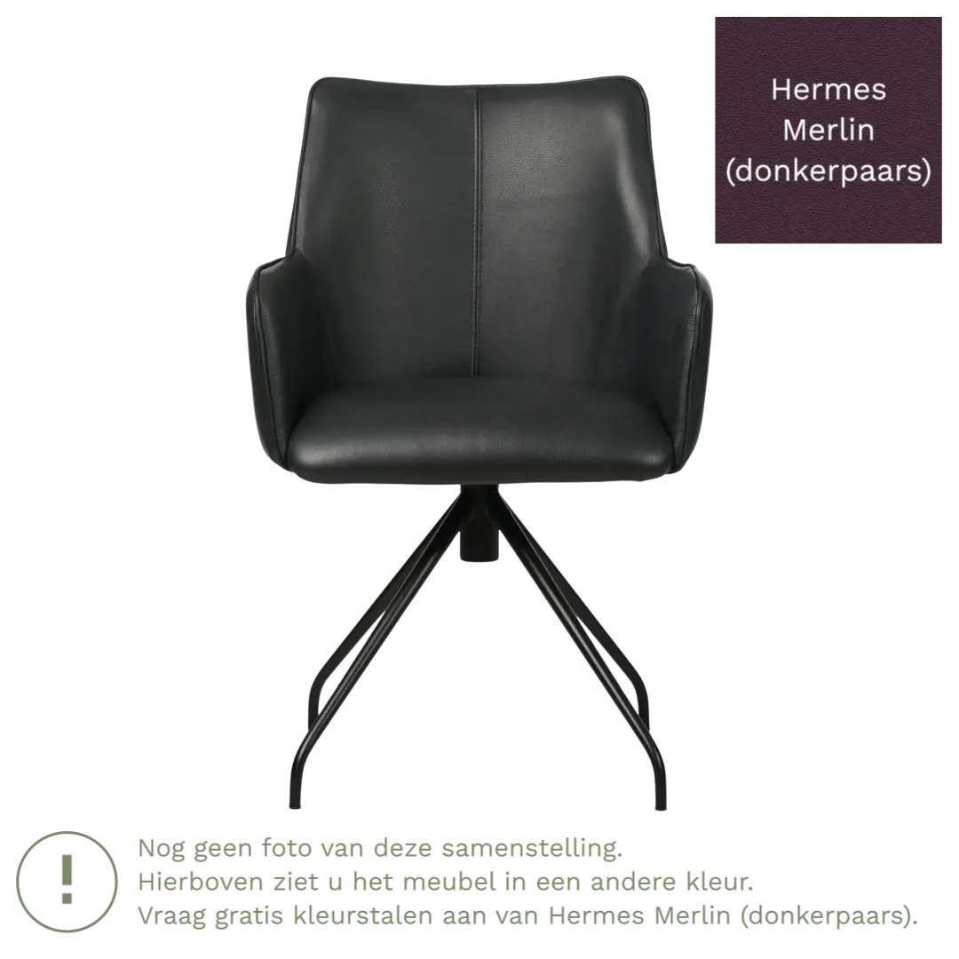 afbeelding van Leren draaibare eetkamerstoel Wave - Hermes Merlin (donkerpaars) - Spinpoot staal rond zwart