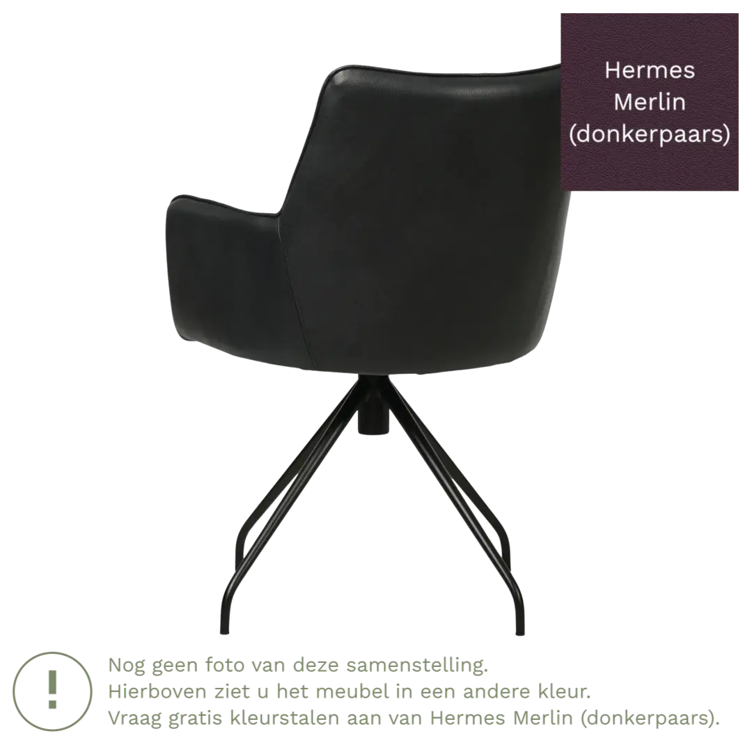 afbeelding van Leren draaibare eetkamerstoel Wave - Hermes Merlin (donkerpaars) - Spinpoot staal rond zwart